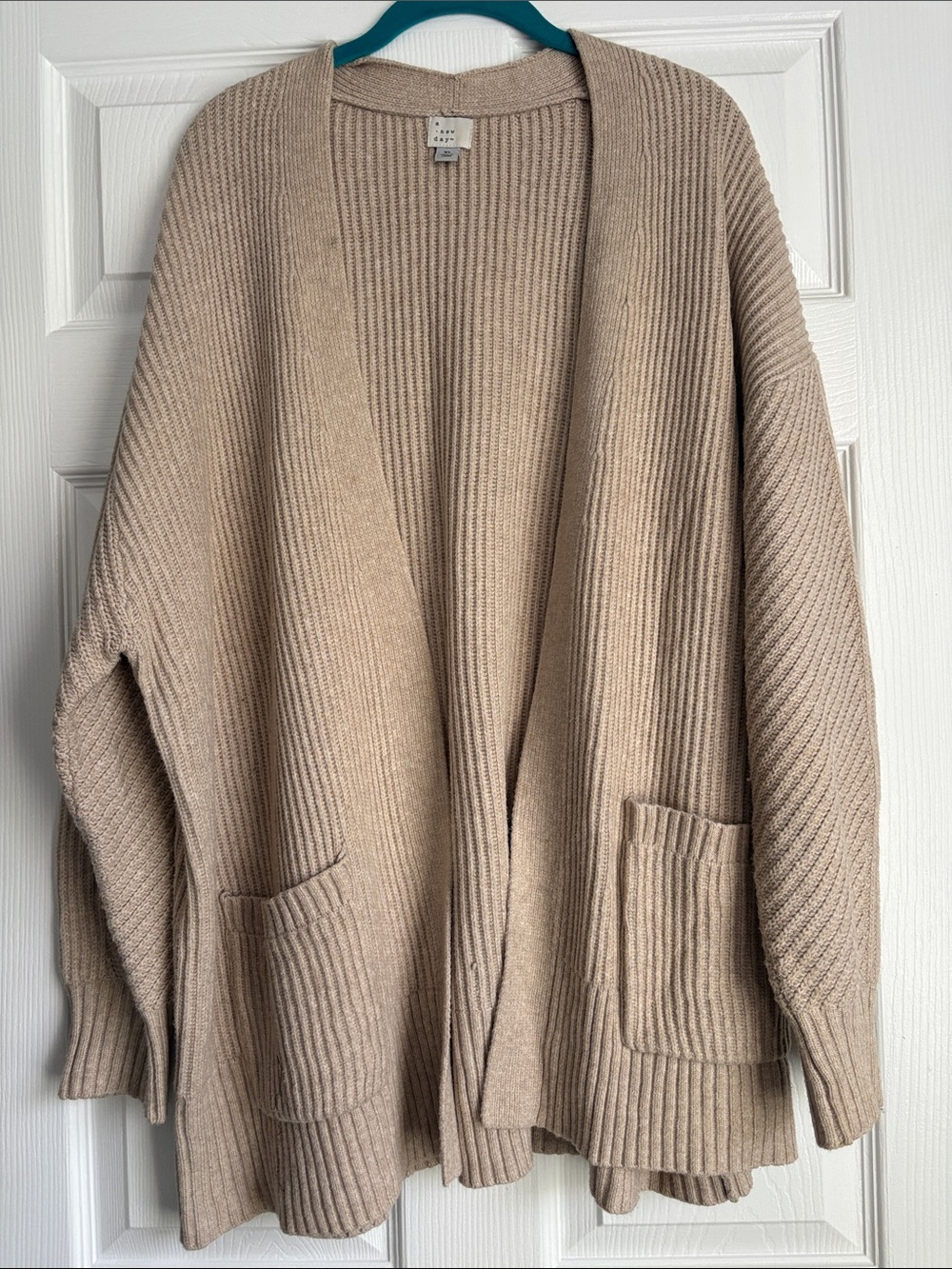 a new day Beige Ribbed Open-Front Cardigan